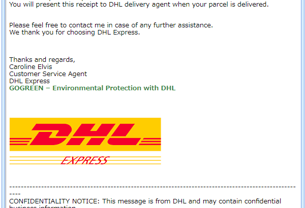 『詐欺メール』「 [spam] DHL Receipt for e-mail」と、来た件